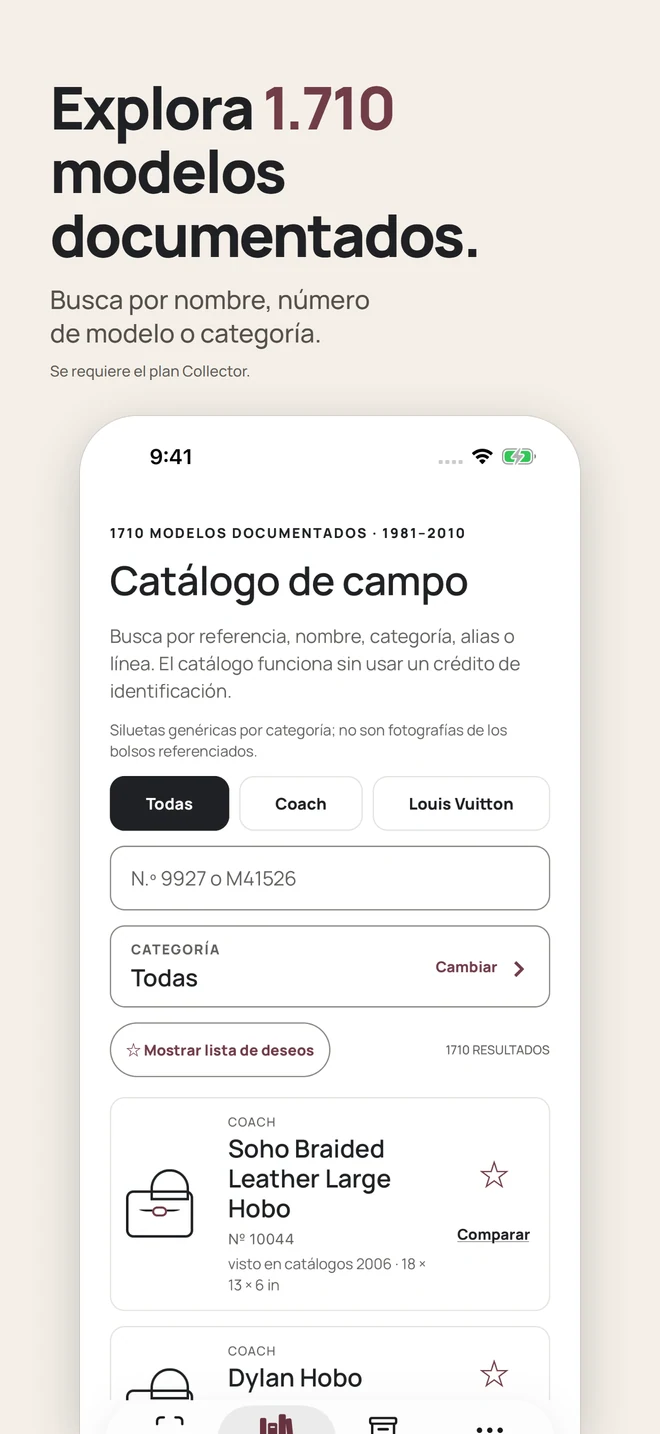 Explora 1.710 modelos documentados. Busca por nombre, número de modelo o categoría. Se requiere el plan Collector.