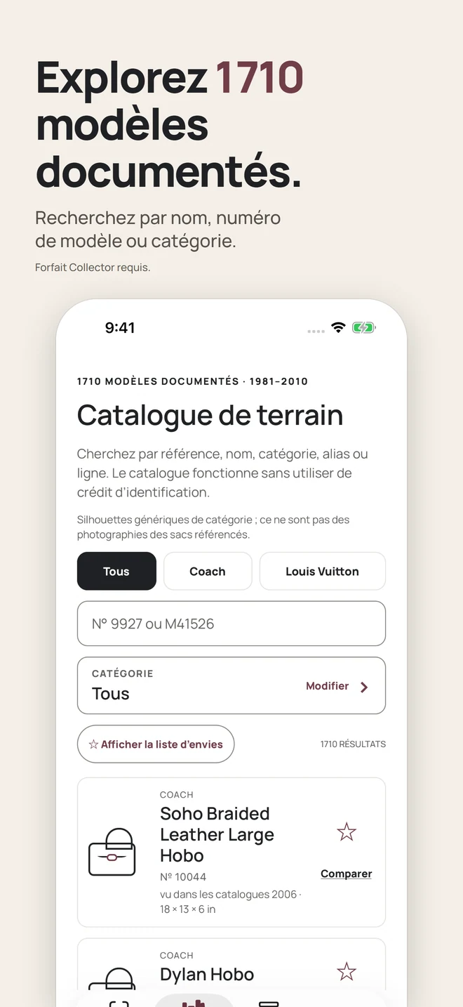 Explorez 1 710 modèles documentés. Recherchez par nom, numéro de modèle ou catégorie. Forfait Collector requis.