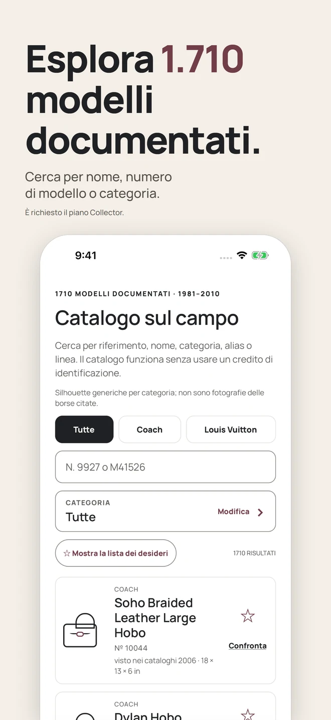 Esplora 1.710 modelli documentati. Cerca per nome, numero di modello o categoria. È richiesto il piano Collector.