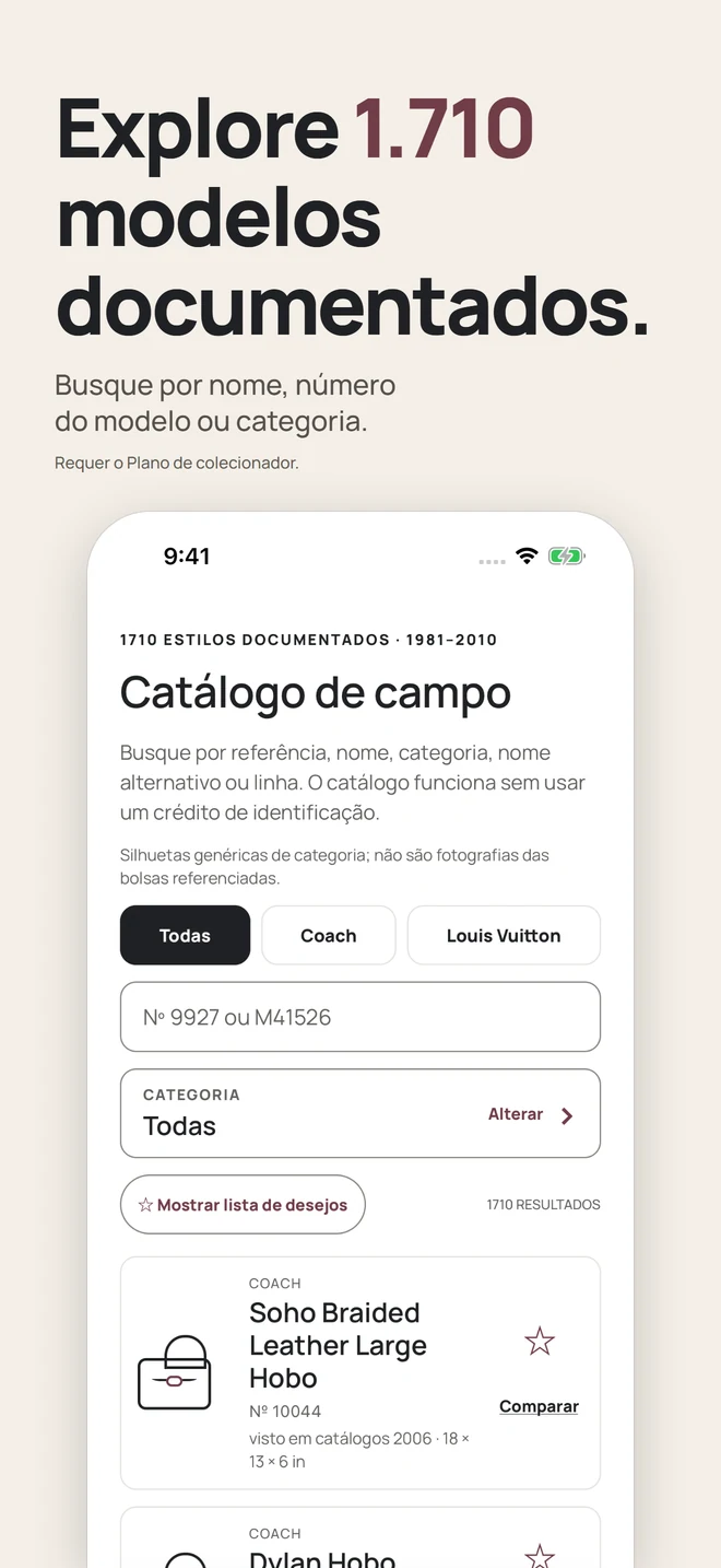 Explore 1.710 modelos documentados. Busque por nome, número do modelo ou categoria. Requer o Plano de colecionador.